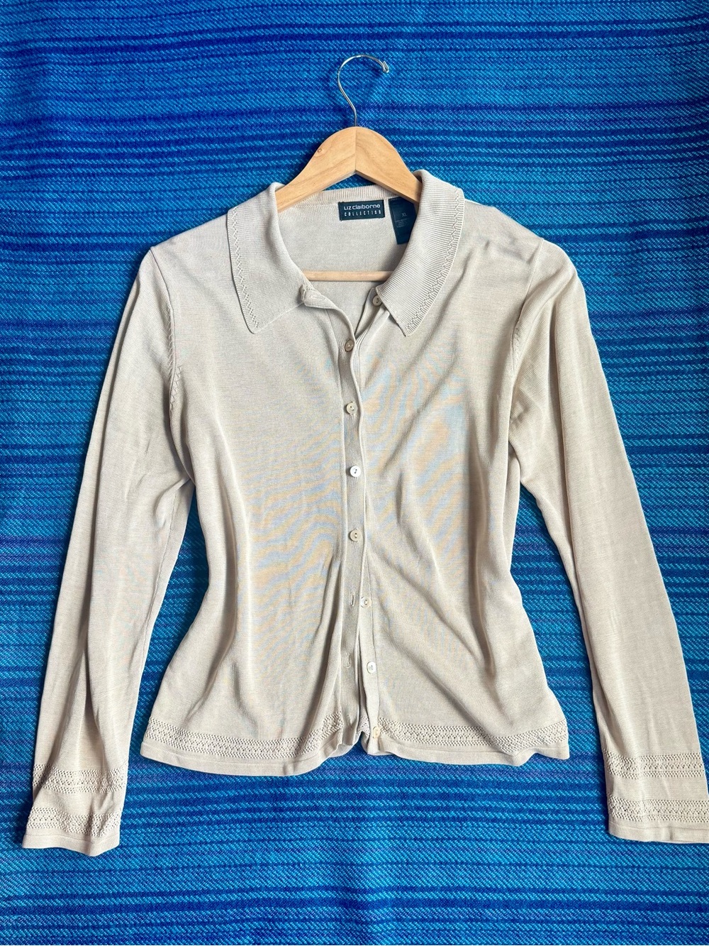 Liz Claiborne Silk Long-Sleeve Button Front Polo Top